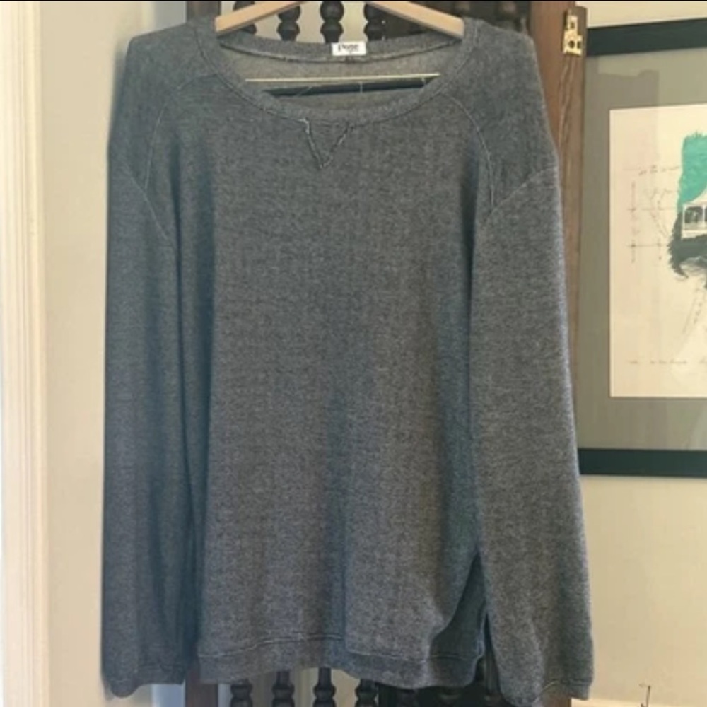 Black White Men’s Sweater Long Sleeve Wide Crew Neck Knit Beach Sweater Size L